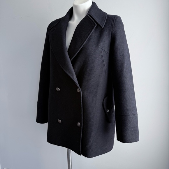 ba&sh Skimma Wool Blend Double Breasted Peacoat Jacket Navy 0 XS Oversized Boxy - Picture 8 of 16